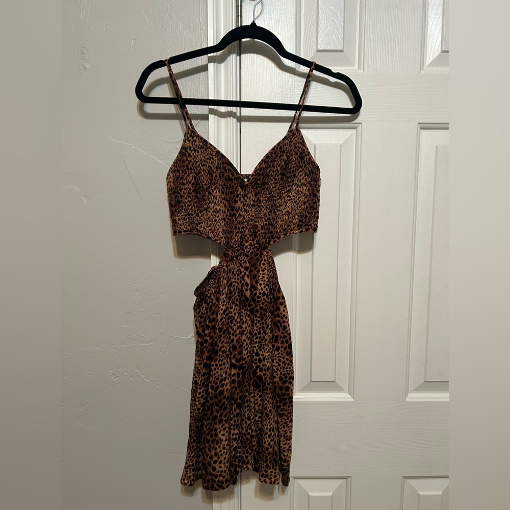 Aerie Leopard Print Spaghetti Strap Cutout Dress - Picture 1 of 4